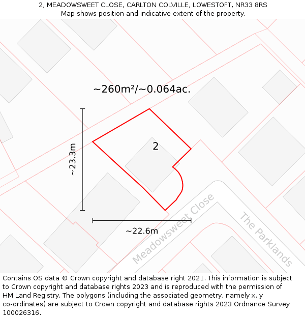 2, MEADOWSWEET CLOSE, CARLTON COLVILLE, LOWESTOFT, NR33 8RS: Plot and title map