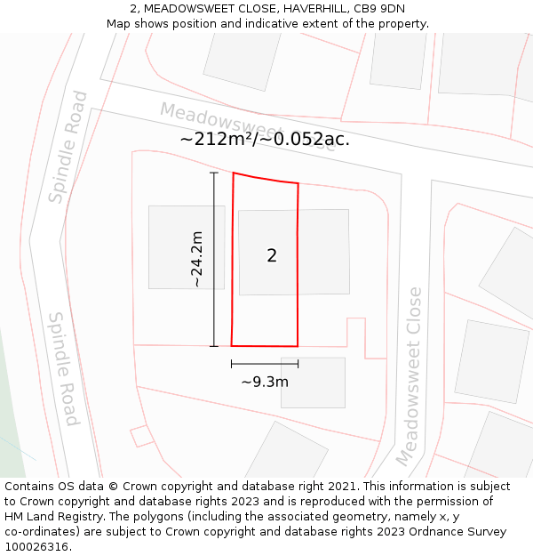 2, MEADOWSWEET CLOSE, HAVERHILL, CB9 9DN: Plot and title map