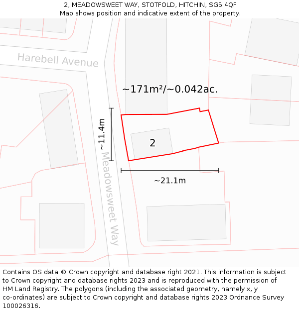 2, MEADOWSWEET WAY, STOTFOLD, HITCHIN, SG5 4QF: Plot and title map