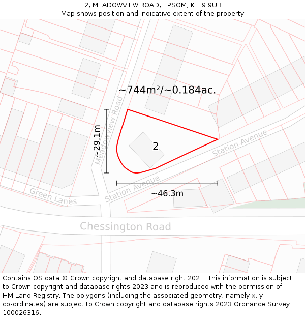 2, MEADOWVIEW ROAD, EPSOM, KT19 9UB: Plot and title map
