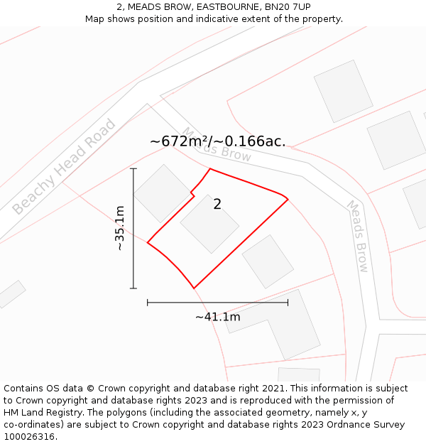 2, MEADS BROW, EASTBOURNE, BN20 7UP: Plot and title map