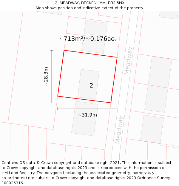 2, MEADWAY, BECKENHAM, BR3 5NX: Plot and title map