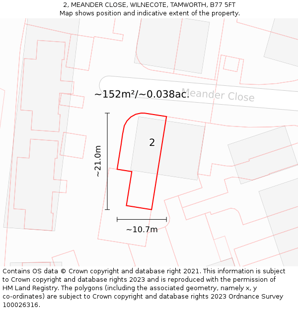 2, MEANDER CLOSE, WILNECOTE, TAMWORTH, B77 5FT: Plot and title map