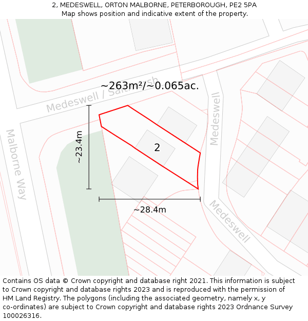 2, MEDESWELL, ORTON MALBORNE, PETERBOROUGH, PE2 5PA: Plot and title map