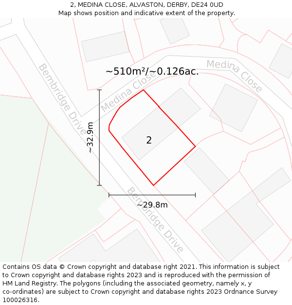 2, MEDINA CLOSE, ALVASTON, DERBY, DE24 0UD: Plot and title map