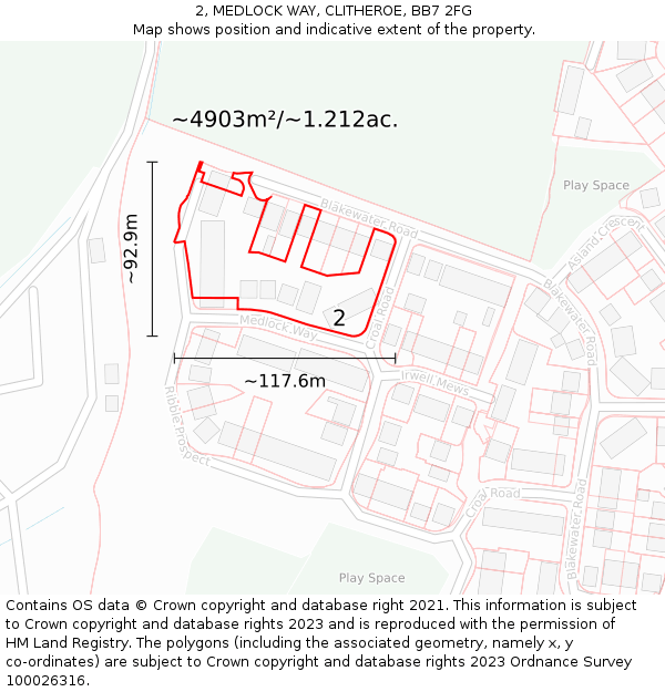 2, MEDLOCK WAY, CLITHEROE, BB7 2FG: Plot and title map