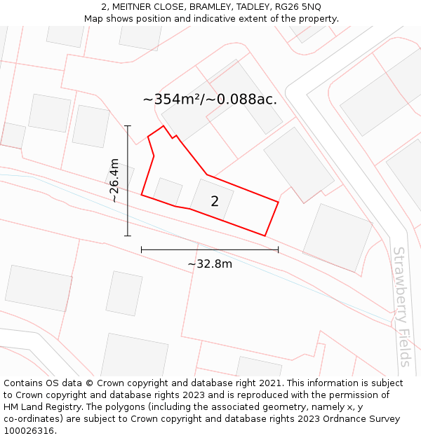 2, MEITNER CLOSE, BRAMLEY, TADLEY, RG26 5NQ: Plot and title map