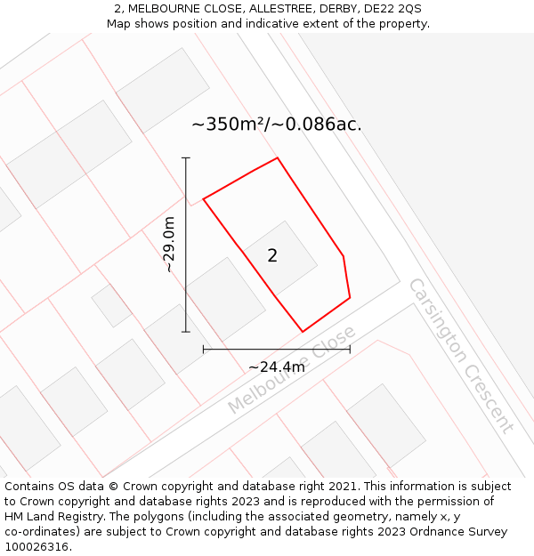 2, MELBOURNE CLOSE, ALLESTREE, DERBY, DE22 2QS: Plot and title map