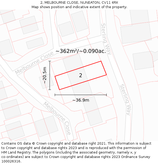 2, MELBOURNE CLOSE, NUNEATON, CV11 4RX: Plot and title map