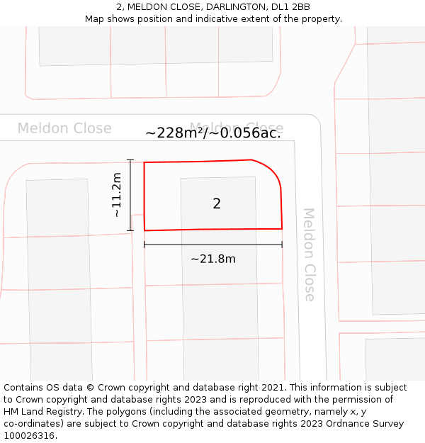 2, MELDON CLOSE, DARLINGTON, DL1 2BB: Plot and title map