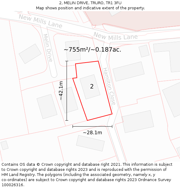 2, MELIN DRIVE, TRURO, TR1 3FU: Plot and title map