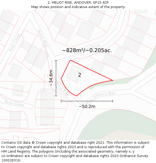 2, MELIOT RISE, ANDOVER, SP10 4DF: Plot and title map