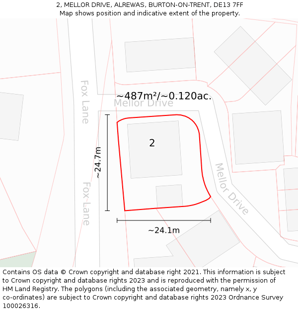 2, MELLOR DRIVE, ALREWAS, BURTON-ON-TRENT, DE13 7FF: Plot and title map