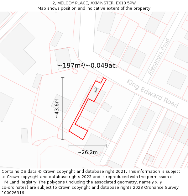 2, MELODY PLACE, AXMINSTER, EX13 5PW: Plot and title map