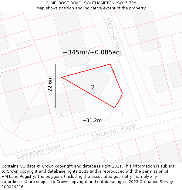 2, MELROSE ROAD, SOUTHAMPTON, SO15 7PA: Plot and title map