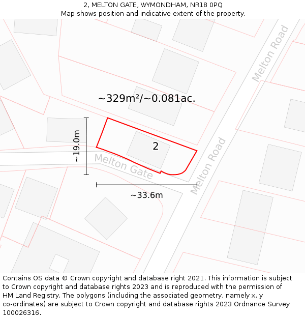 2, MELTON GATE, WYMONDHAM, NR18 0PQ: Plot and title map