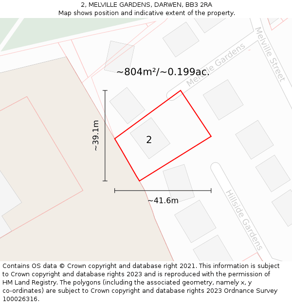2, MELVILLE GARDENS, DARWEN, BB3 2RA: Plot and title map