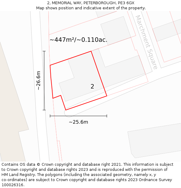 2, MEMORIAL WAY, PETERBOROUGH, PE3 6GX: Plot and title map