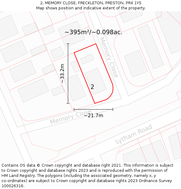 2, MEMORY CLOSE, FRECKLETON, PRESTON, PR4 1YS: Plot and title map
