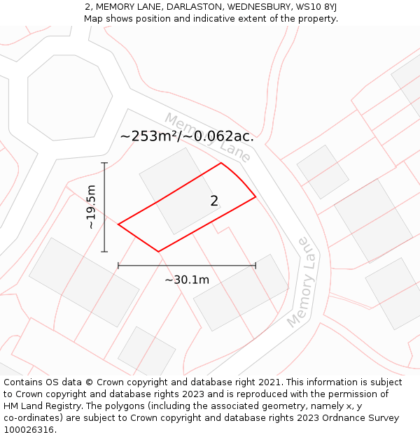 2, MEMORY LANE, DARLASTON, WEDNESBURY, WS10 8YJ: Plot and title map