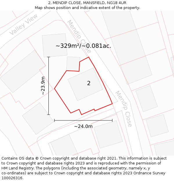2, MENDIP CLOSE, MANSFIELD, NG18 4UR: Plot and title map