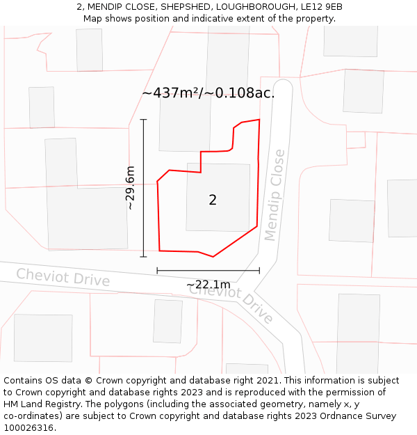 2, MENDIP CLOSE, SHEPSHED, LOUGHBOROUGH, LE12 9EB: Plot and title map
