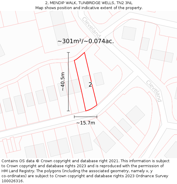 2, MENDIP WALK, TUNBRIDGE WELLS, TN2 3NL: Plot and title map
