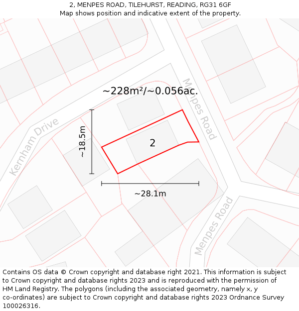 2, MENPES ROAD, TILEHURST, READING, RG31 6GF: Plot and title map