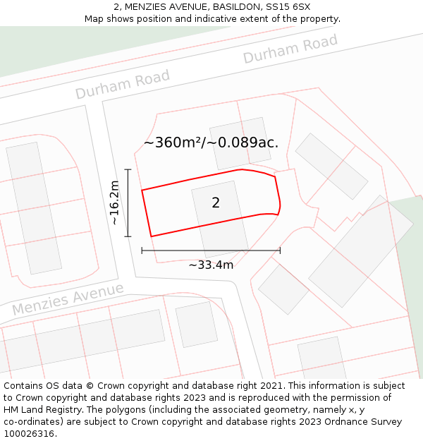 2, MENZIES AVENUE, BASILDON, SS15 6SX: Plot and title map
