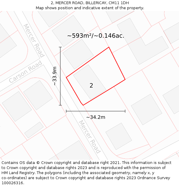 2, MERCER ROAD, BILLERICAY, CM11 1DH: Plot and title map