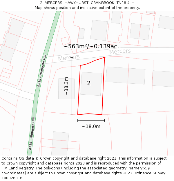 2, MERCERS, HAWKHURST, CRANBROOK, TN18 4LH: Plot and title map