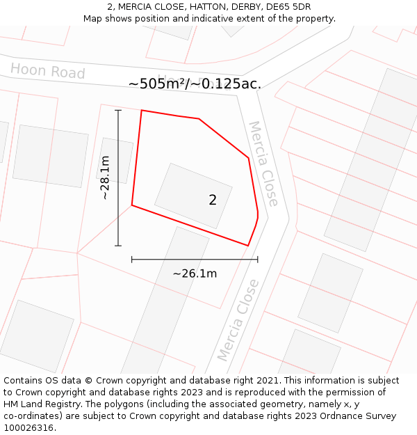 2, MERCIA CLOSE, HATTON, DERBY, DE65 5DR: Plot and title map