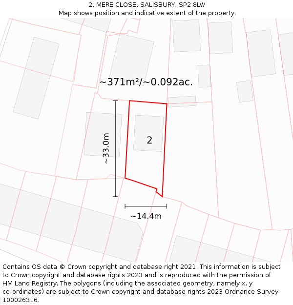 2, MERE CLOSE, SALISBURY, SP2 8LW: Plot and title map