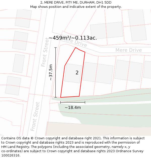 2, MERE DRIVE, PITY ME, DURHAM, DH1 5DD: Plot and title map