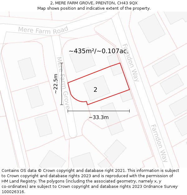 2, MERE FARM GROVE, PRENTON, CH43 9QX: Plot and title map