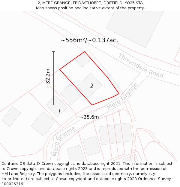 2, MERE GRANGE, FRIDAYTHORPE, DRIFFIELD, YO25 9TA: Plot and title map