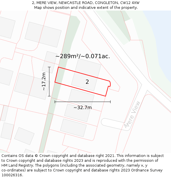 2, MERE VIEW, NEWCASTLE ROAD, CONGLETON, CW12 4XW: Plot and title map