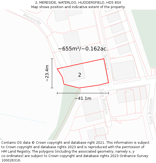 2, MERESIDE, WATERLOO, HUDDERSFIELD, HD5 8SX: Plot and title map