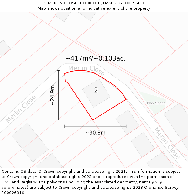 2, MERLIN CLOSE, BODICOTE, BANBURY, OX15 4GG: Plot and title map