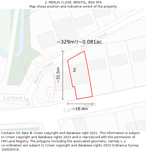 2, MERLIN CLOSE, BRISTOL, BS9 3PA: Plot and title map