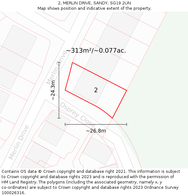 2, MERLIN DRIVE, SANDY, SG19 2UN: Plot and title map