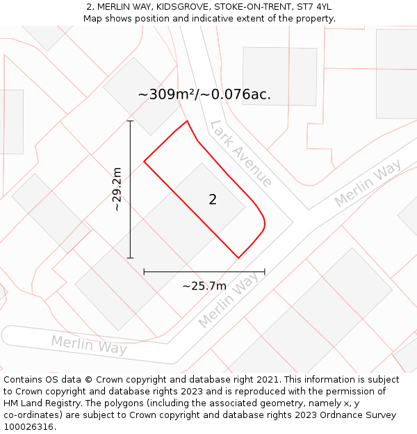 2, MERLIN WAY, KIDSGROVE, STOKE-ON-TRENT, ST7 4YL: Plot and title map