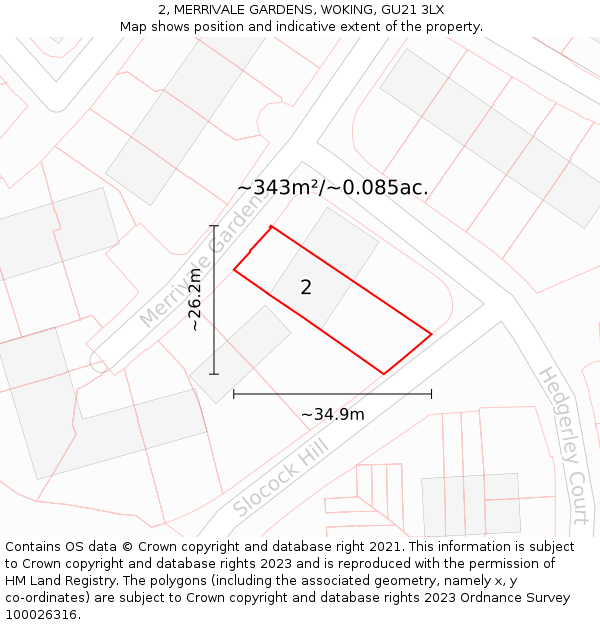 2, MERRIVALE GARDENS, WOKING, GU21 3LX: Plot and title map