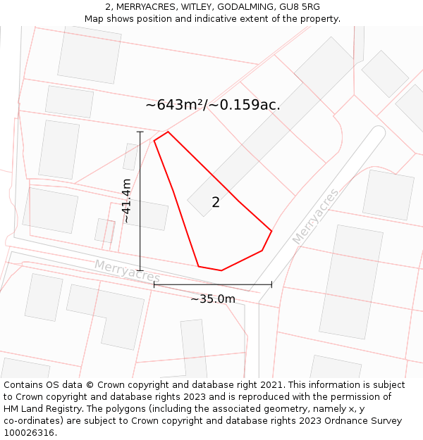 2, MERRYACRES, WITLEY, GODALMING, GU8 5RG: Plot and title map