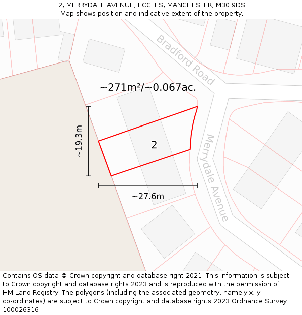 2, MERRYDALE AVENUE, ECCLES, MANCHESTER, M30 9DS: Plot and title map