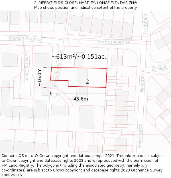 2, MERRYFIELDS CLOSE, HARTLEY, LONGFIELD, DA3 7HW: Plot and title map