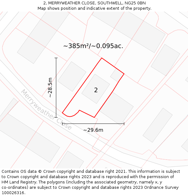 2, MERRYWEATHER CLOSE, SOUTHWELL, NG25 0BN: Plot and title map