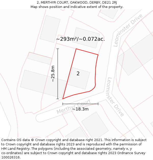 2, MERTHYR COURT, OAKWOOD, DERBY, DE21 2RJ: Plot and title map