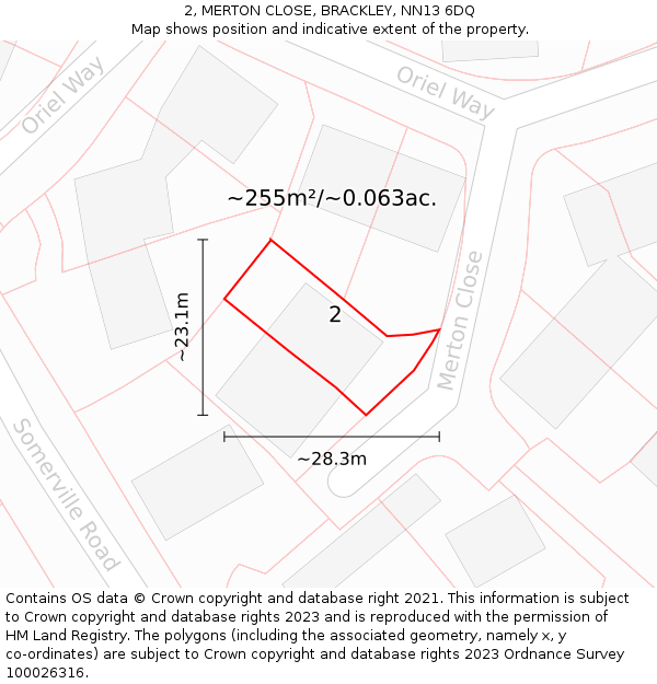 2, MERTON CLOSE, BRACKLEY, NN13 6DQ: Plot and title map