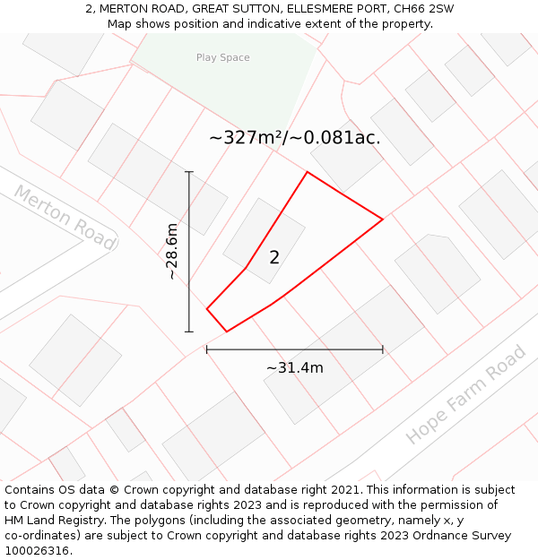 2, MERTON ROAD, GREAT SUTTON, ELLESMERE PORT, CH66 2SW: Plot and title map